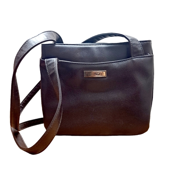 Vtg Rosetti Purse Handbag Shoulder bag Brown Faux Leather Triple Zip Inserts - Picture 4 of 10